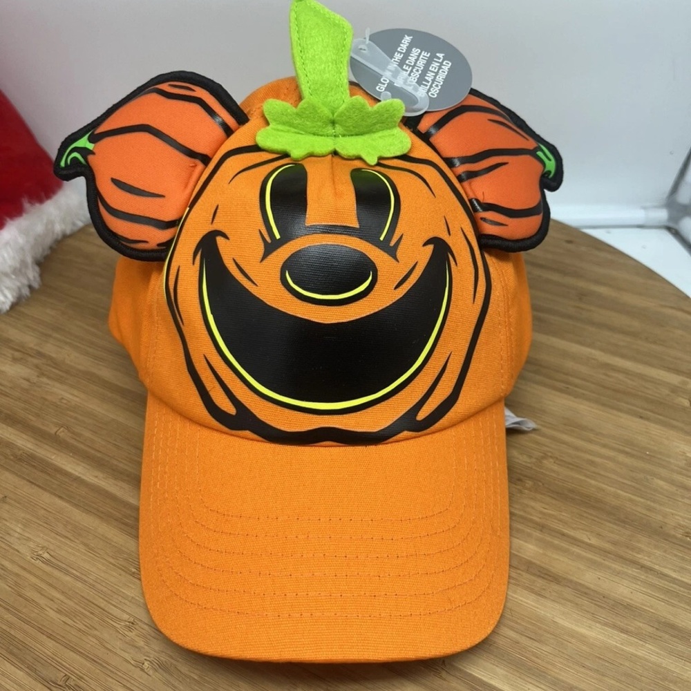 2024 Disney Parks Orange Pumpkin Mickey Mouse Ears Glow‎ in Dark Adult Hat Cap